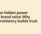 The hidden power of brand voice: Why consistency builds trust, displayed in bold dark text on a soft beige background.