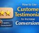 Blog cover image with five star review icons and the title “How to Use Customer Testimonials to Increase Conversions” on a blue background.